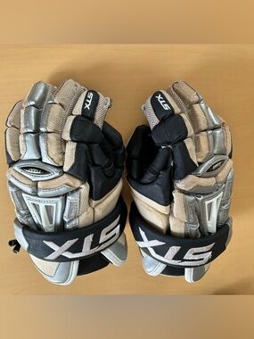 STX Lacrosse Gloves in Tan, Black & Silver 12”